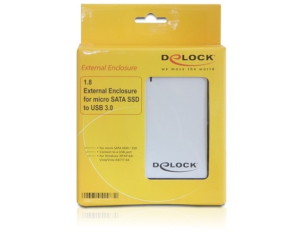 DeLOCK ulkoinen kotelo 1x1,8" micro SATA HDD, USB 3.0,harmaa/must
