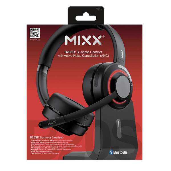 MIXX HB20S tr&aring;dl&ouml;s headset + laddst&auml;llning, svart