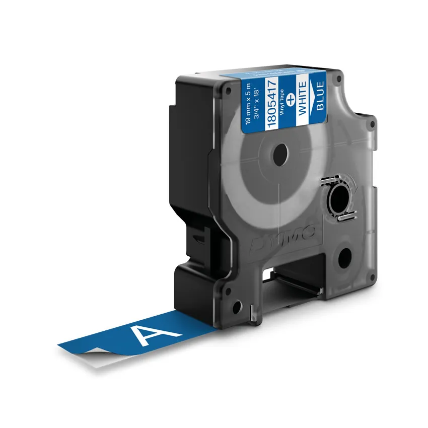 DYMO Rhino Professional, 19mm, m&auml;rkbar vinyltejp, vit text bl&aring; tejp