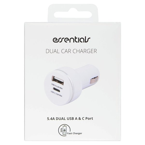 Autolaturi 15W USB-A+USB-C, valkoinen