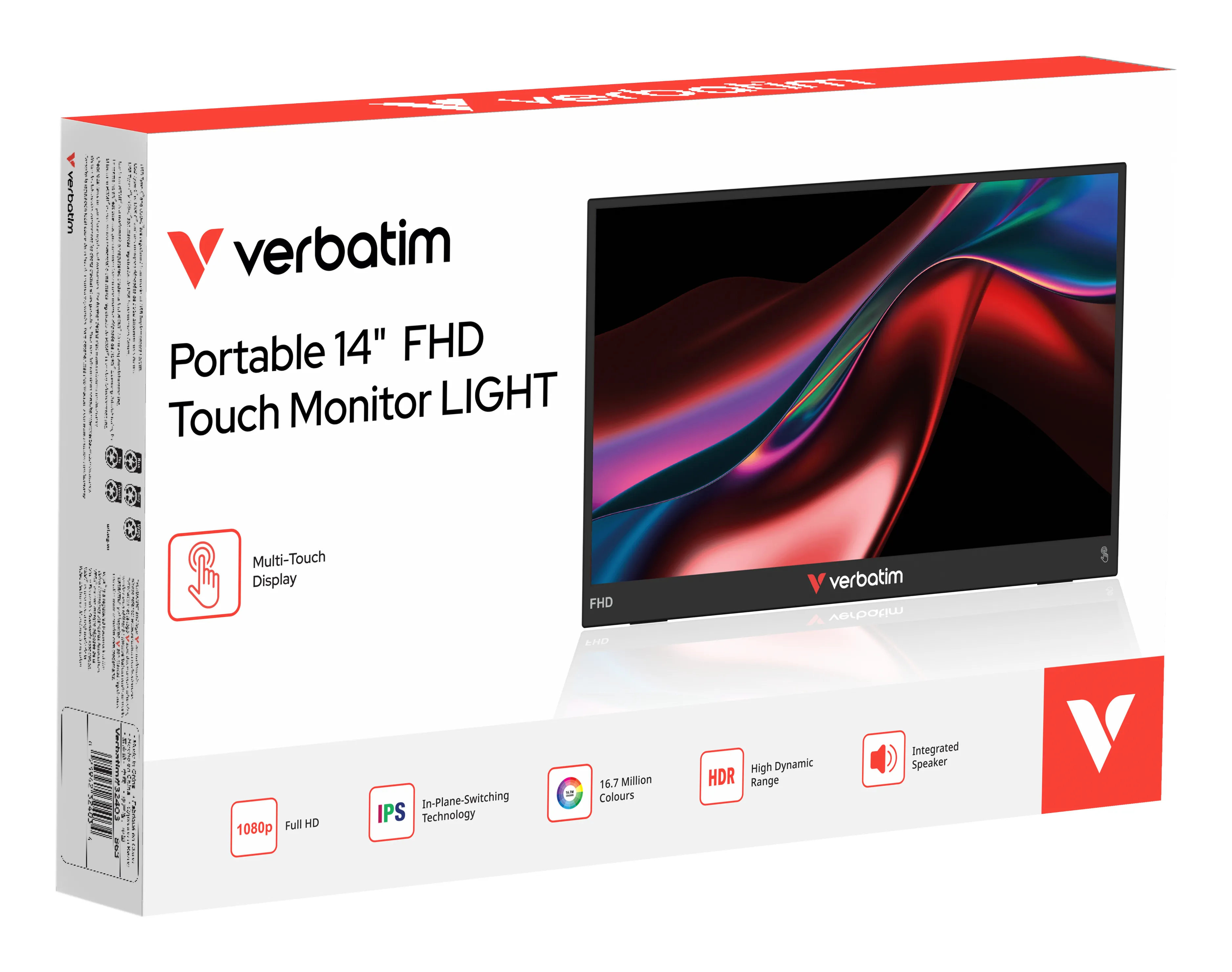 Verbatim Portable LIGHT 14" Full HD, IPS Portable Monitor with Touch, HDR, USB-C hub