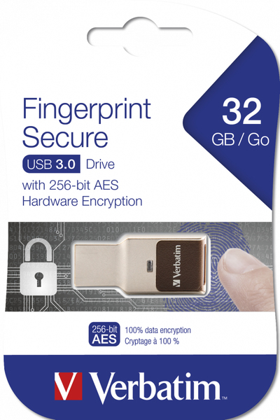Verbatim 32GB Fingerprint Secure USB 3.0 - memory stick, Silver