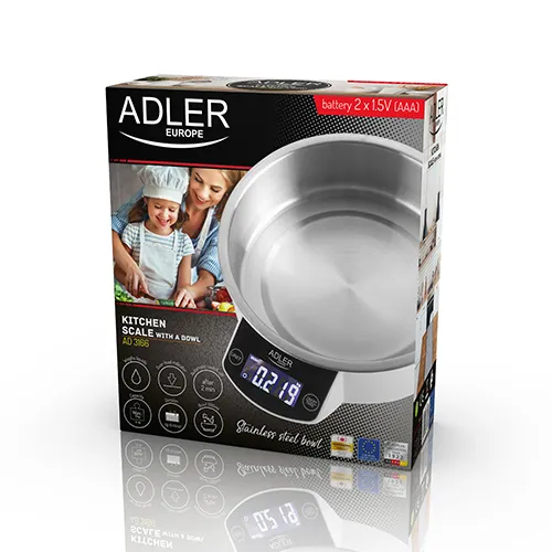 Adler AD 3166 Electronic Kitchen Scale with Bowl, 5 kg, 1 g, White