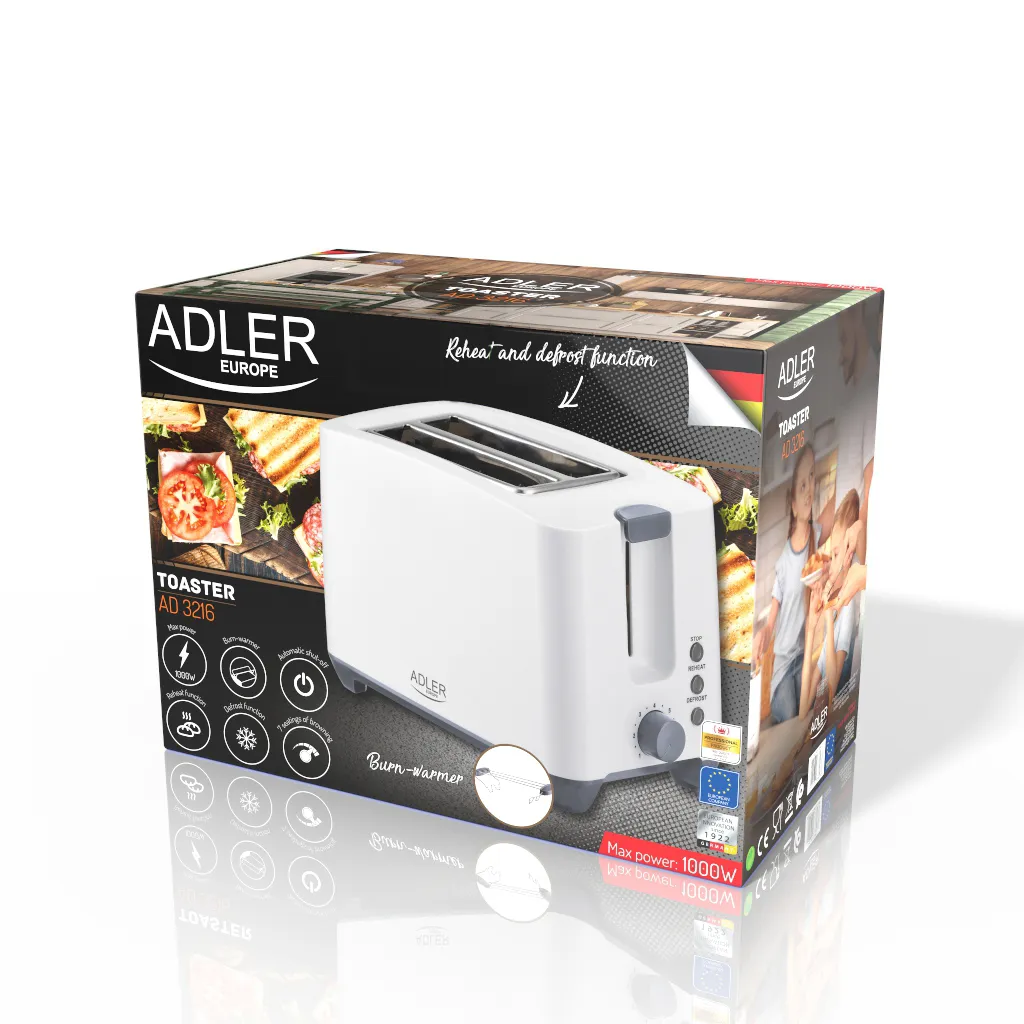 Adler AD 3216 2-Slice Toaster, 750 W, White