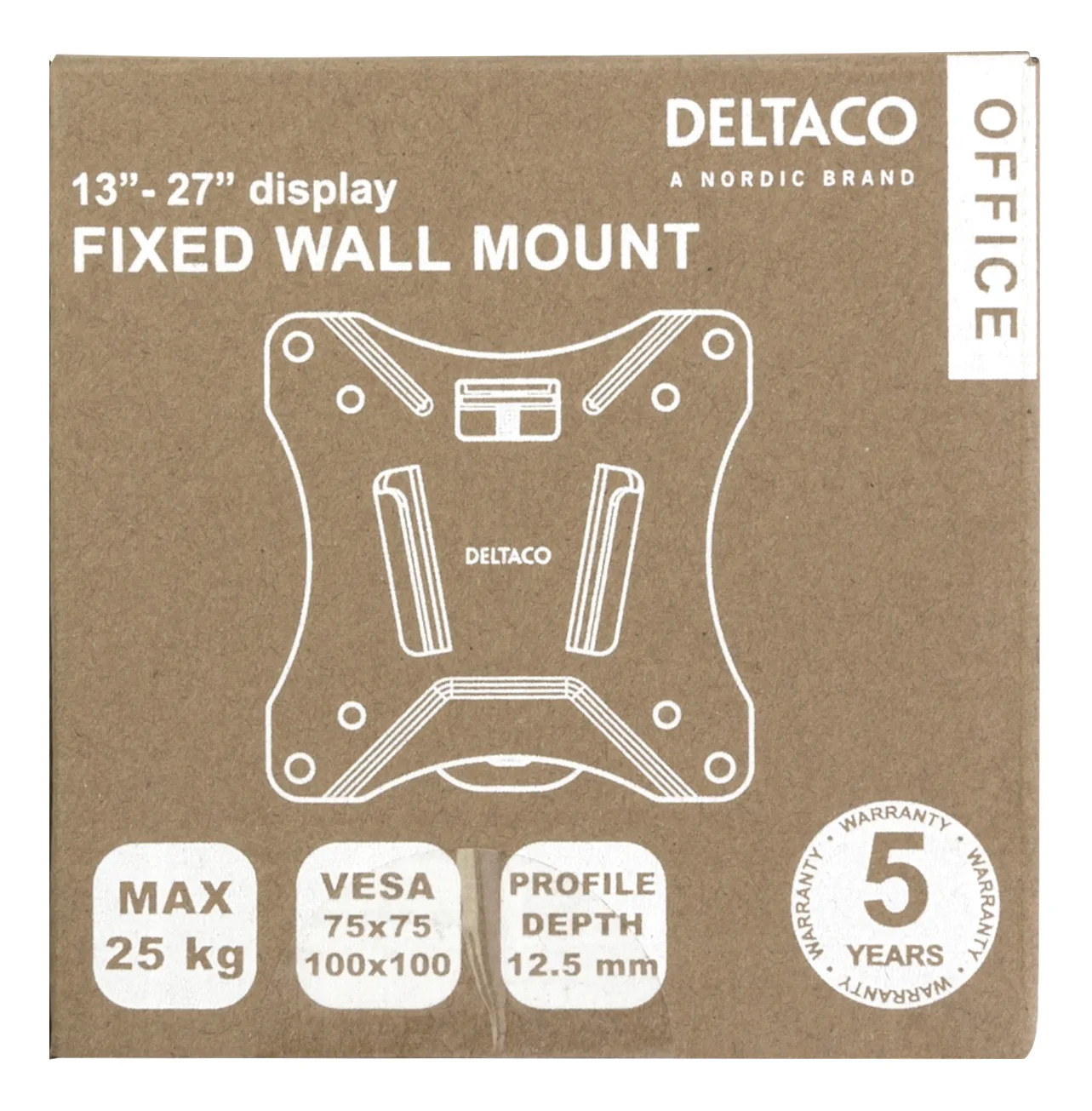 DELTACO Office, fixed wall, 13"-27", 25kg, 75x75-100x100