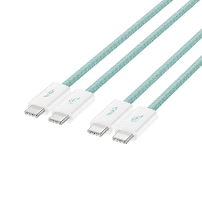 Belkin BoostCharge USB-C -kaapeli, 60 W, 1,5 m, vihre&auml;, 2 kpl