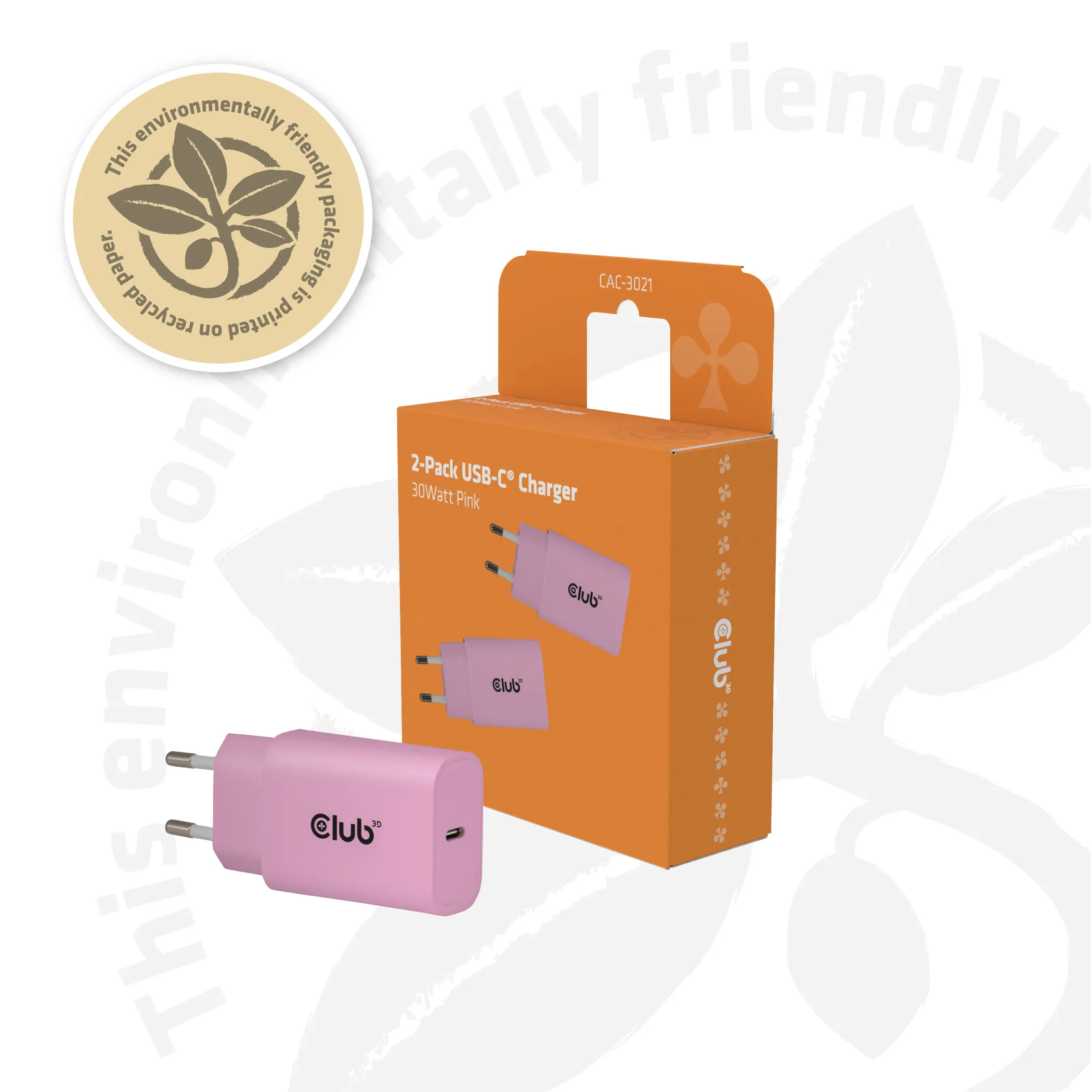 CLUB 3D CAC-3021 - 30W USB-C-str&ouml;madapter, rosa