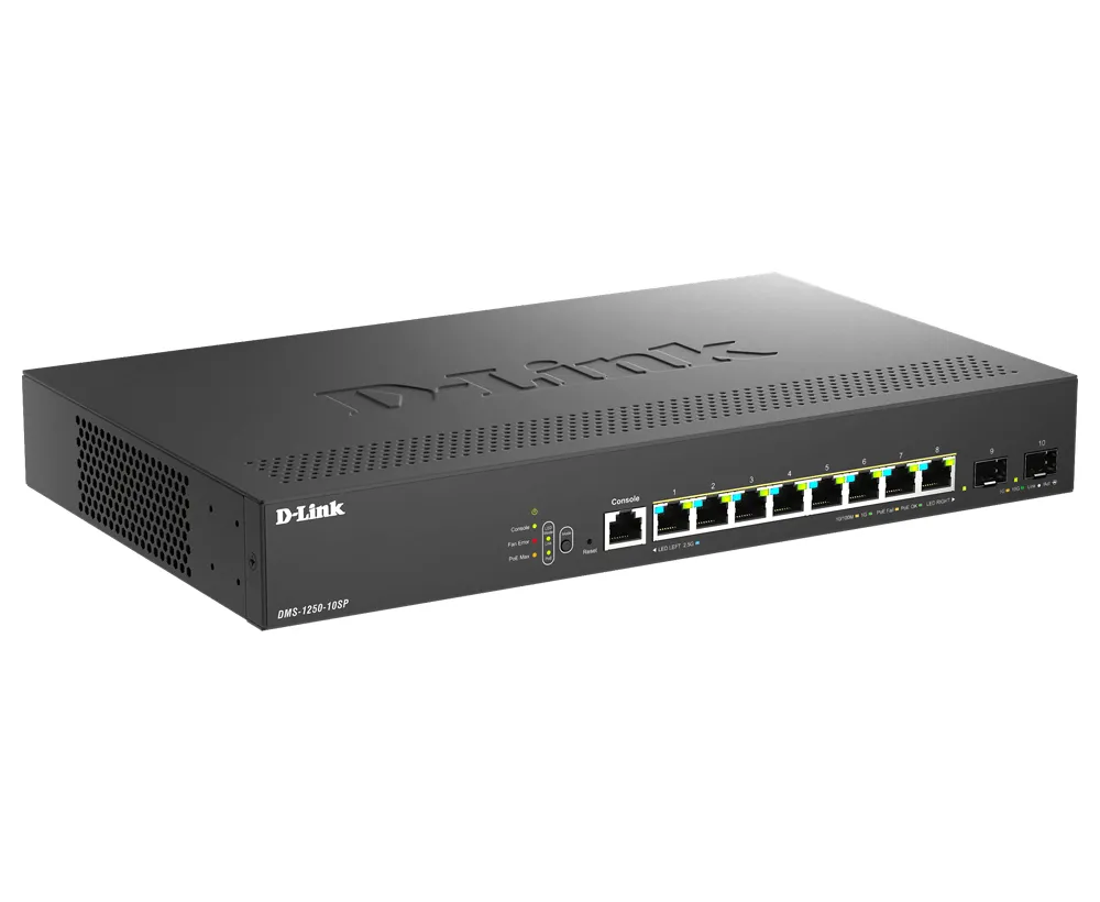 D-Link DMS-1250-10SP/E - Administrerad Multi-Gigabit PoE-switch, svart