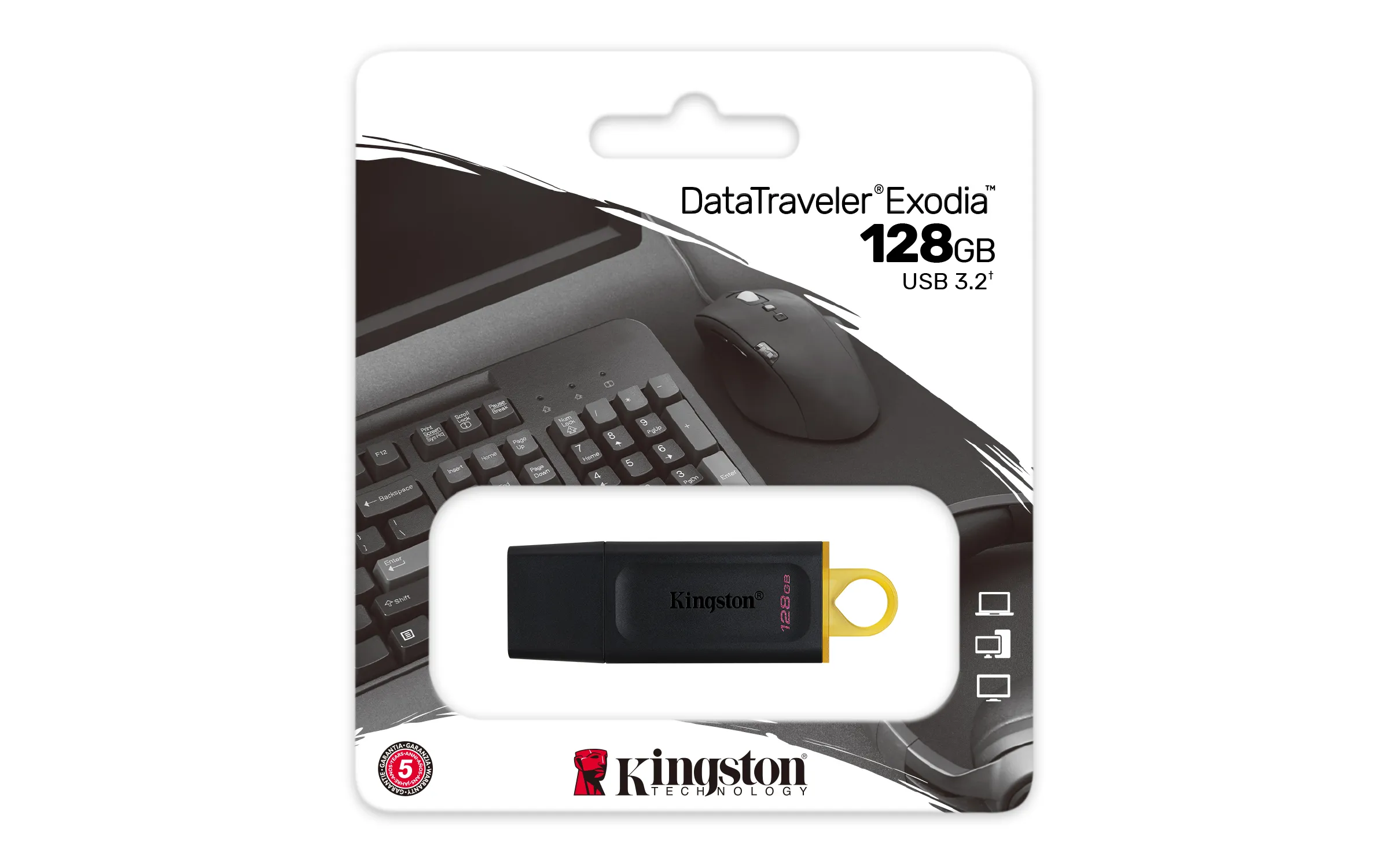 Kingston DataTraveler Exodia USB 3.2 Gen 1 128 Gt -muistitikku, musta/keltainen