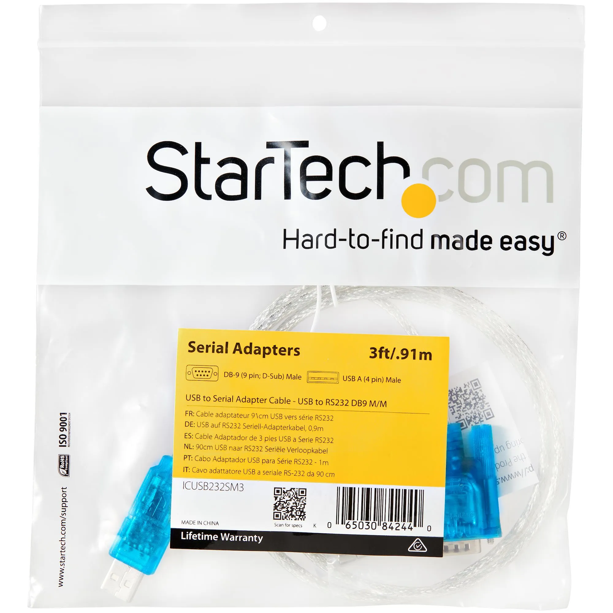 StarTech.com USB-A &ndash; RS-232 -sovitinkaapeli, 91 cm, sininen