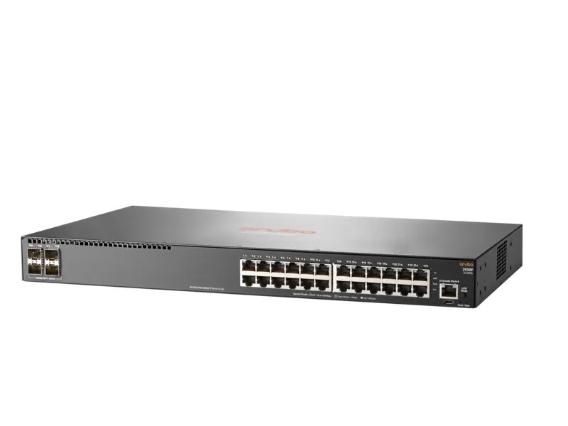 HPE Aruba 2930F 24G 4SFP Basic Layer3 Switch (JL259A) with 24x 10/100/1000T + 4x SFP 1 GbE ports.Switching capacity 128 Gbps, Throughput up to 95.2 Mpps, Packet