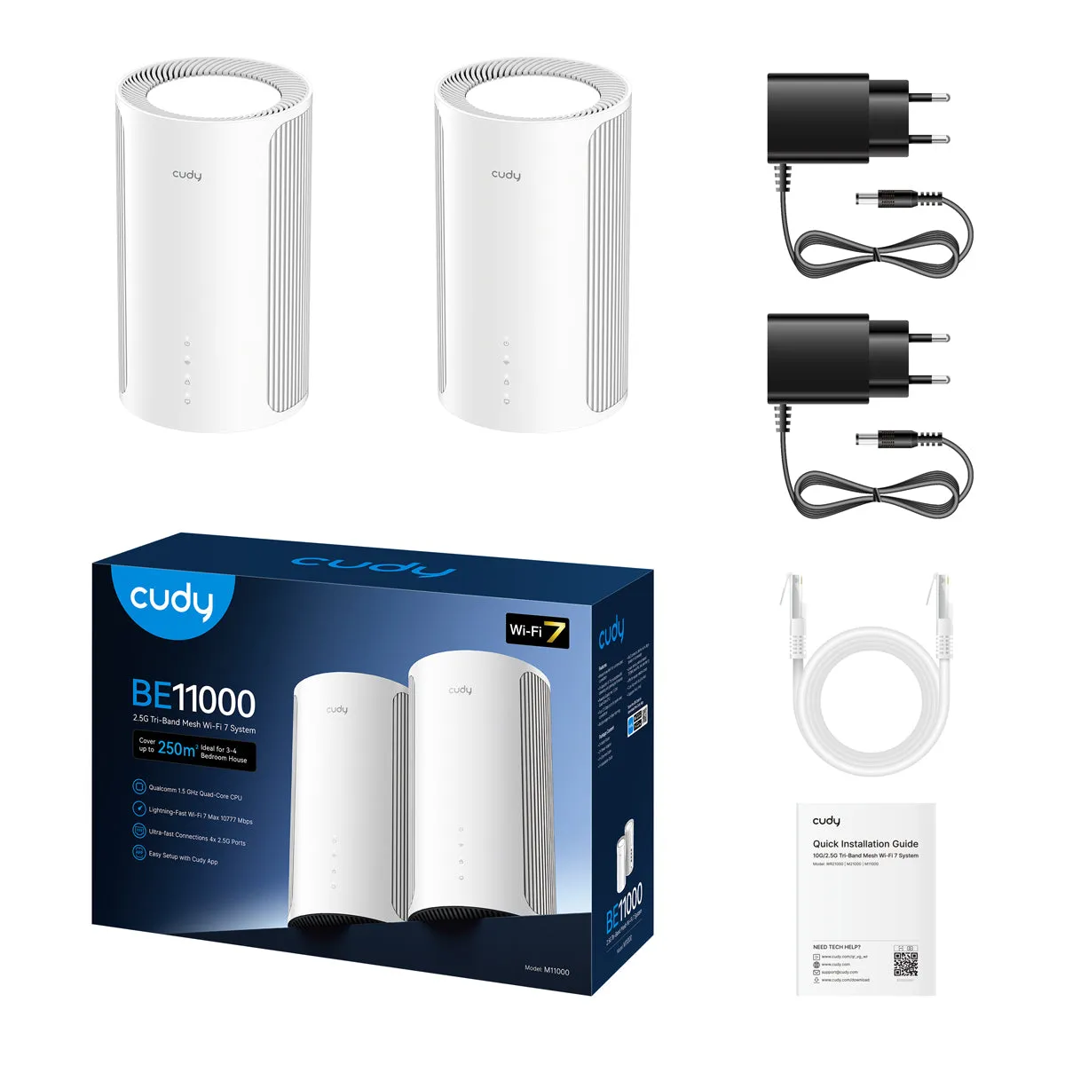 CUDY Mesh Solution M11000 (2-pack) WF7 BE11000 Tri-Band 2.5G