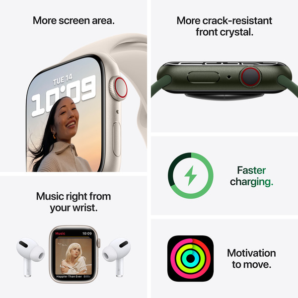 Apple Watch Series 7 GPS + Cellular, 41mm Midnight Aluminium Case with Midnight Sport Band - Regular