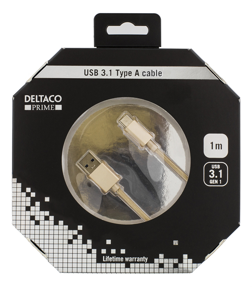 DELTACO PRIME USB kaapeli, 3.1 Gen1, Type C ur, Type A ur, 1m, kulta