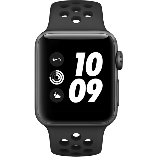 Apple Watch Nike+ Series 3 GPS, 38mm Aluminiumboett i rymdgr&aring;tt med Nike-sportband i antracit/svart