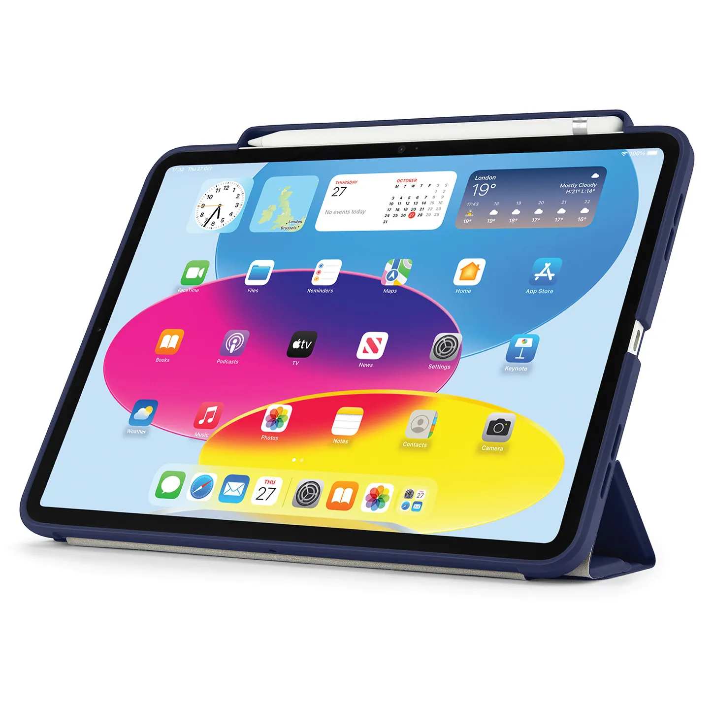 Pipetto iPad 10.9" (10:th gen) Origami No3 - pencil case, dark blue