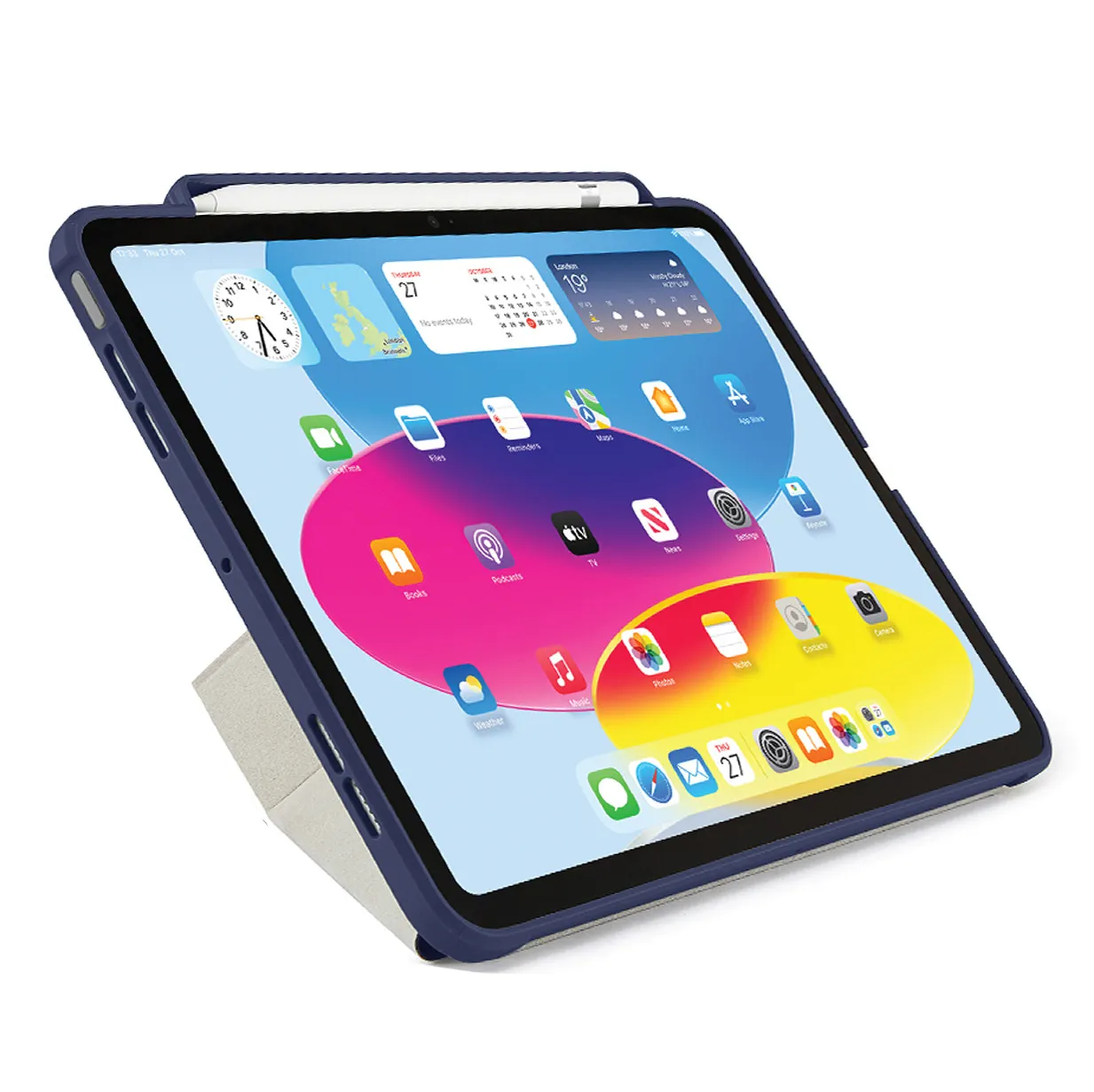 Pipetto iPad 10.9" (10:th gen) Origami No3 - pencil case, dark blue