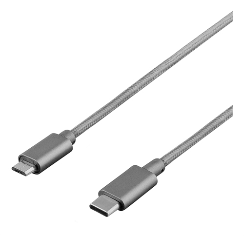 Deltaco Prime USB-C &ndash; Micro-USB B 2.0 - cable, 1 m, Grey