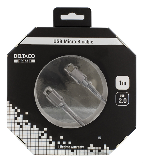 Deltaco Prime USB-C &ndash; Micro-USB B 2.0 - cable, 1 m, Grey