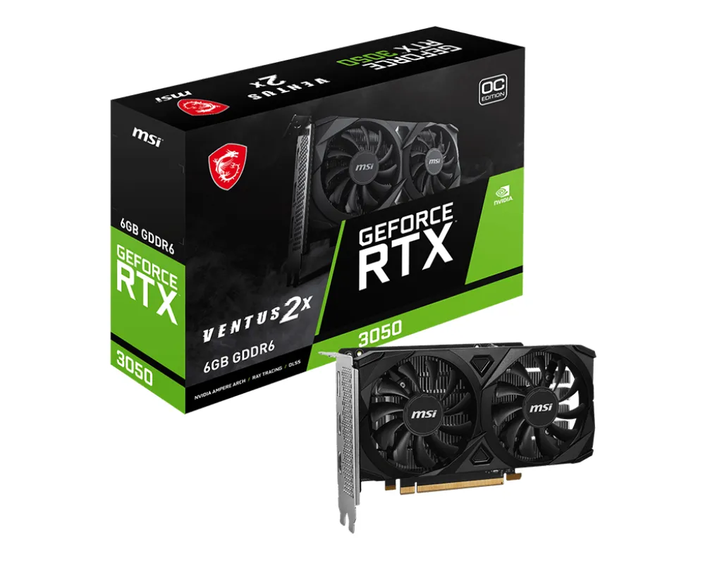 MSI RTX3050 VENTUS 2X E OC 6GB GDDR6 HDMI DVI DP