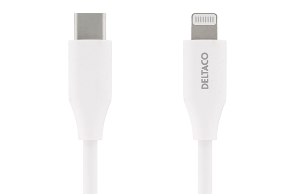Deltaco USB-C - Lightning - kabel, 2 m, Vit