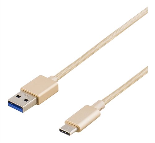 DELTACO PRIME USB kaapeli, 3.1 Gen1, Type C ur, Type A ur, 1m, kulta