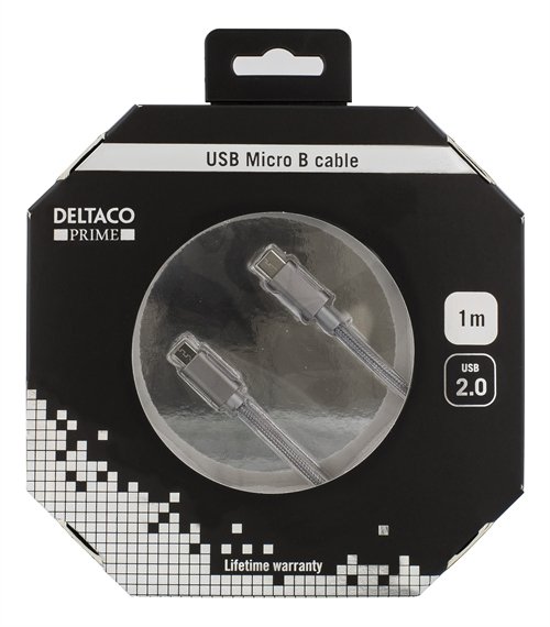 Deltaco Prime USB-C &ndash; Micro-USB B 2.0 - cable, 1 m, Grey