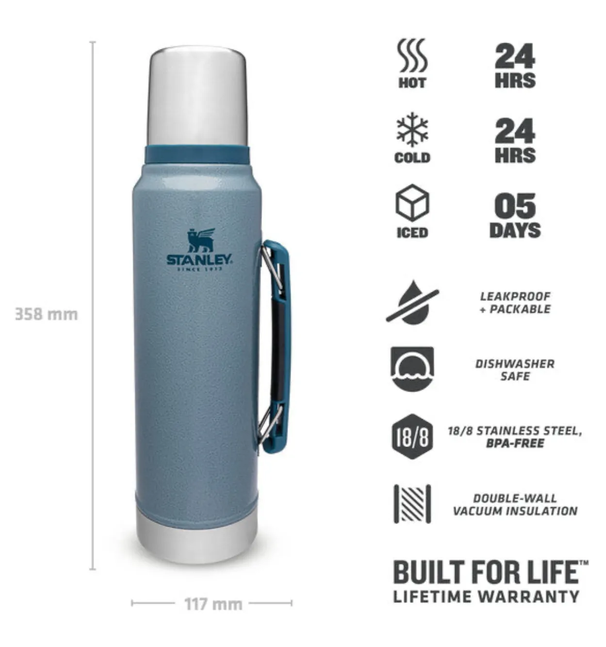 Stanley Classic Bottle 1,0 L Hammertone Ice