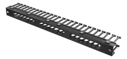19 kabelhanterare, metall/plast, fingerkanal och genomföring, 1U, sva
