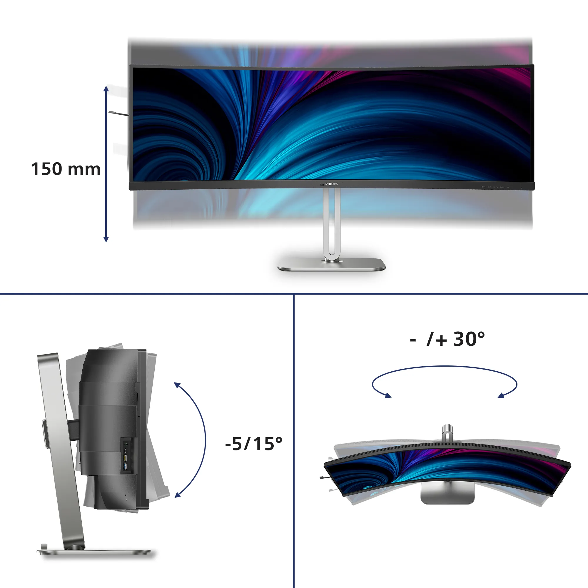 Philips 49B2U5900C 49" DQHD, VA Curved Monitor with USB-C hub