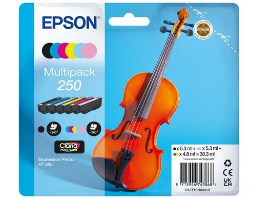 Epson 250 -mustekasettipakkaus, musta/syaani/vaaleasyaani/magenta/vaaleamagenta/keltainen, 6 kpl