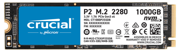 Crucial P2 1 TB, PCIe 3.0, M.2 -SSD-levy