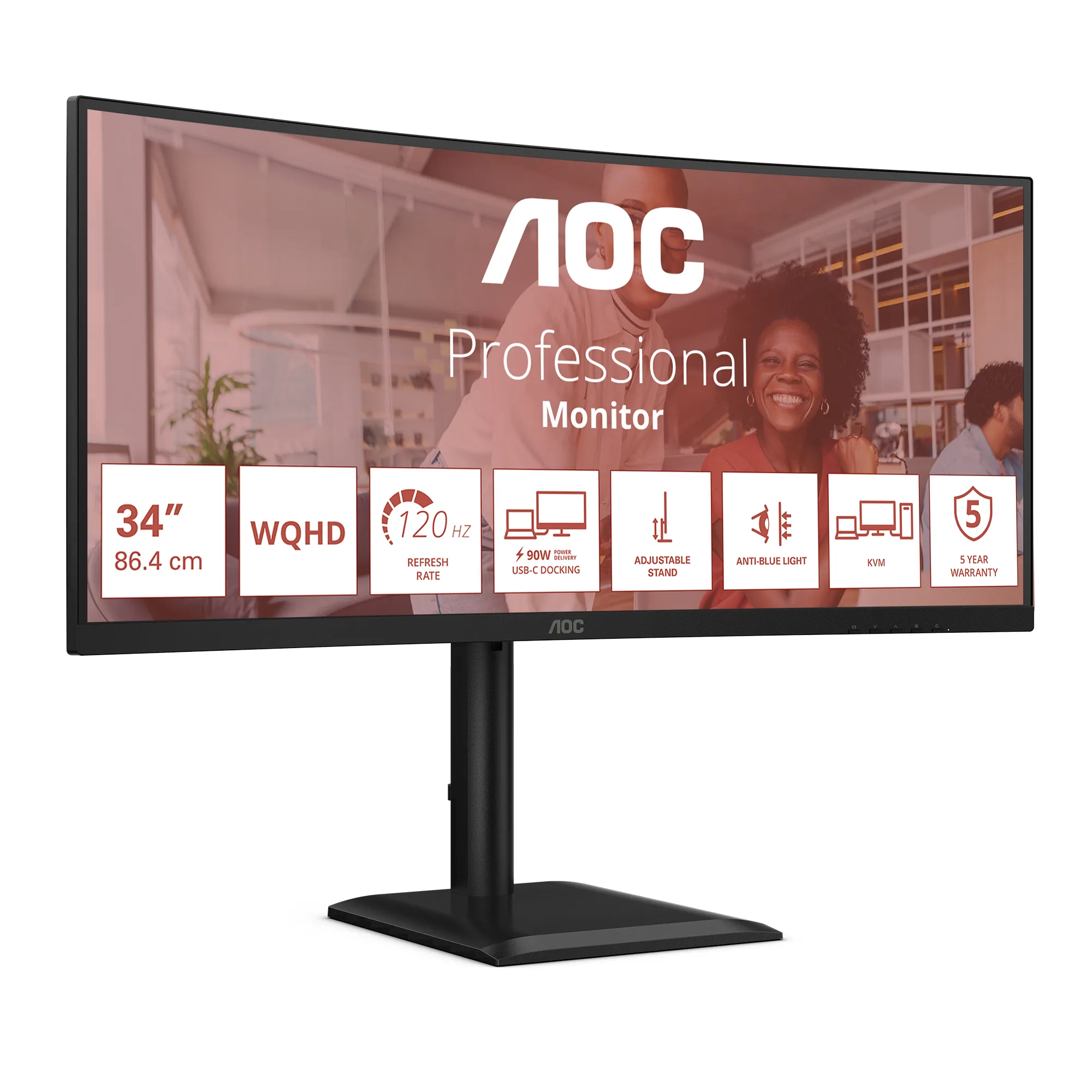 AOC CU34E4CV 34" UWQHD, VA -kaareva n&auml;ytt&ouml;, USB-C hub