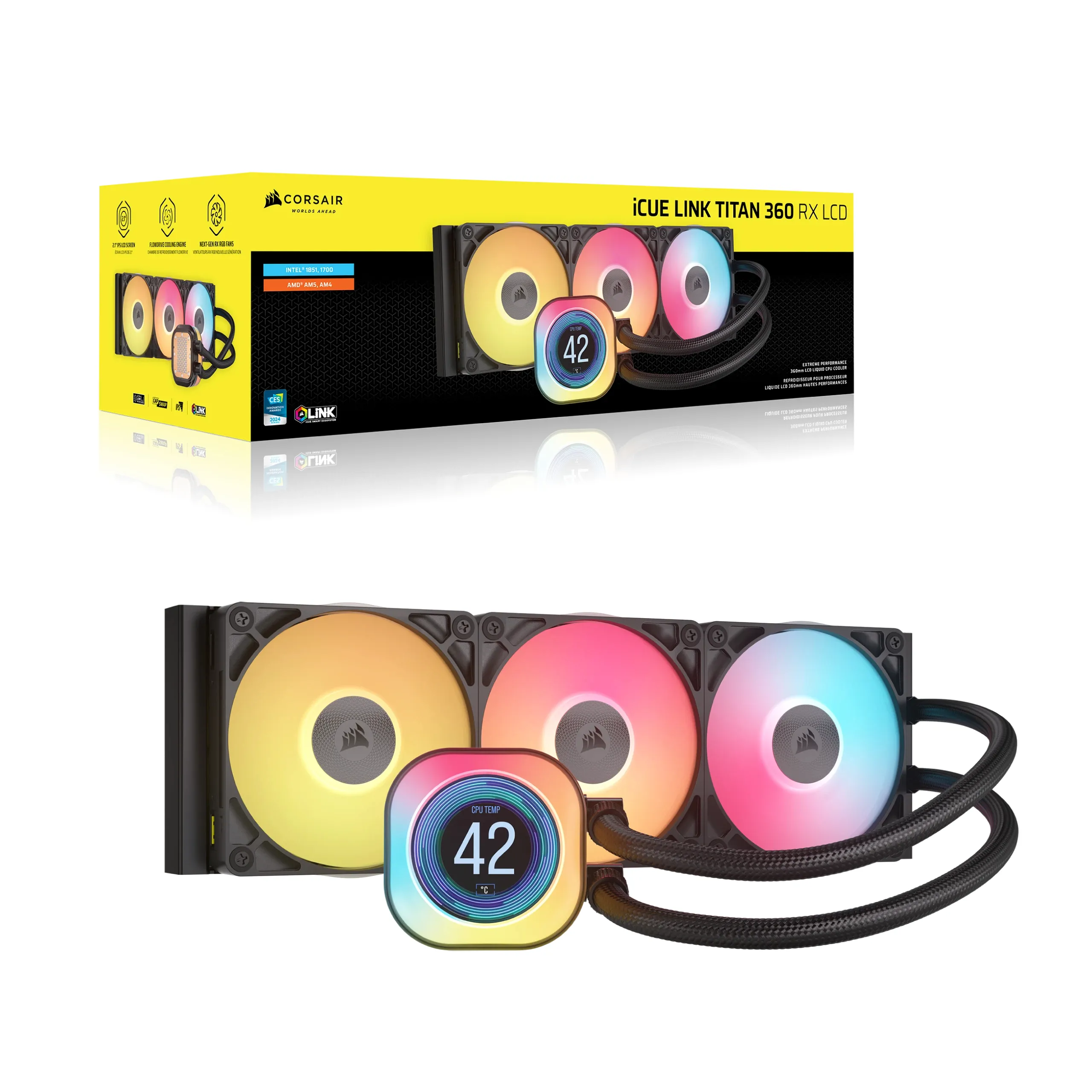 Corsair iCUE Link Titan 360 RX LCD AIO -nestej&auml;&auml;hdytysj&auml;rjestelm&auml;, musta