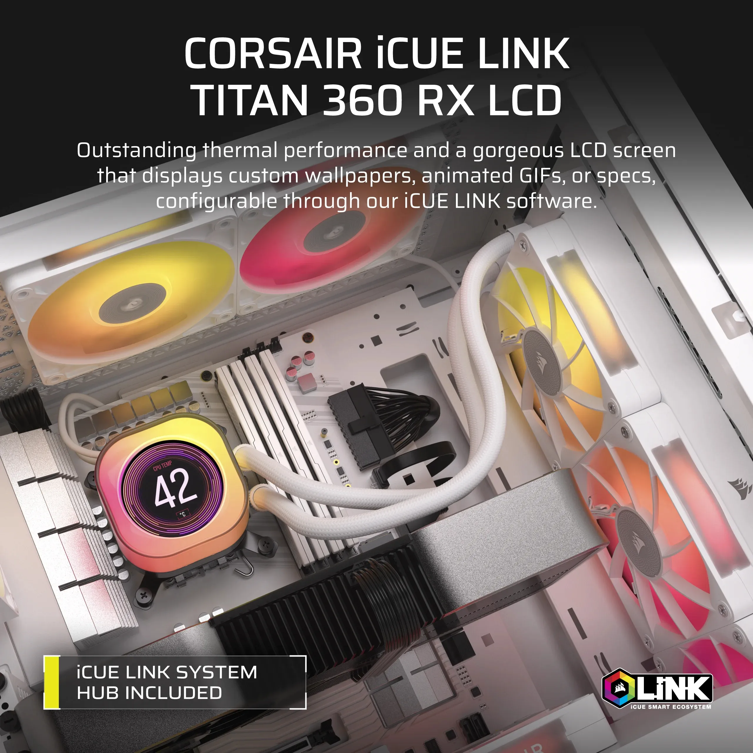 Corsair iCUE Link Titan 360 RX LCD AIO -nestej&auml;&auml;hdytysj&auml;rjestelm&auml;, musta