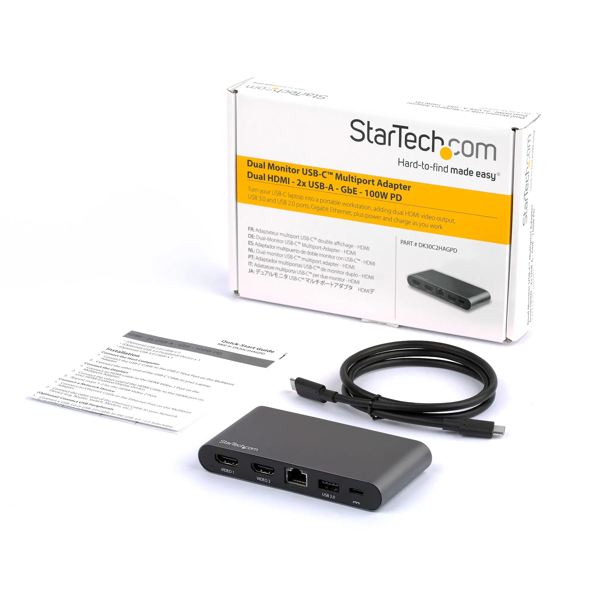 STARTECH.COM USB-C Multiport Adapter - Dual-Monitor - Windows - USB-C to Dual 4K HDMI Adapter - 2x USB-A Ports - 100W PD 3.0 - GbE