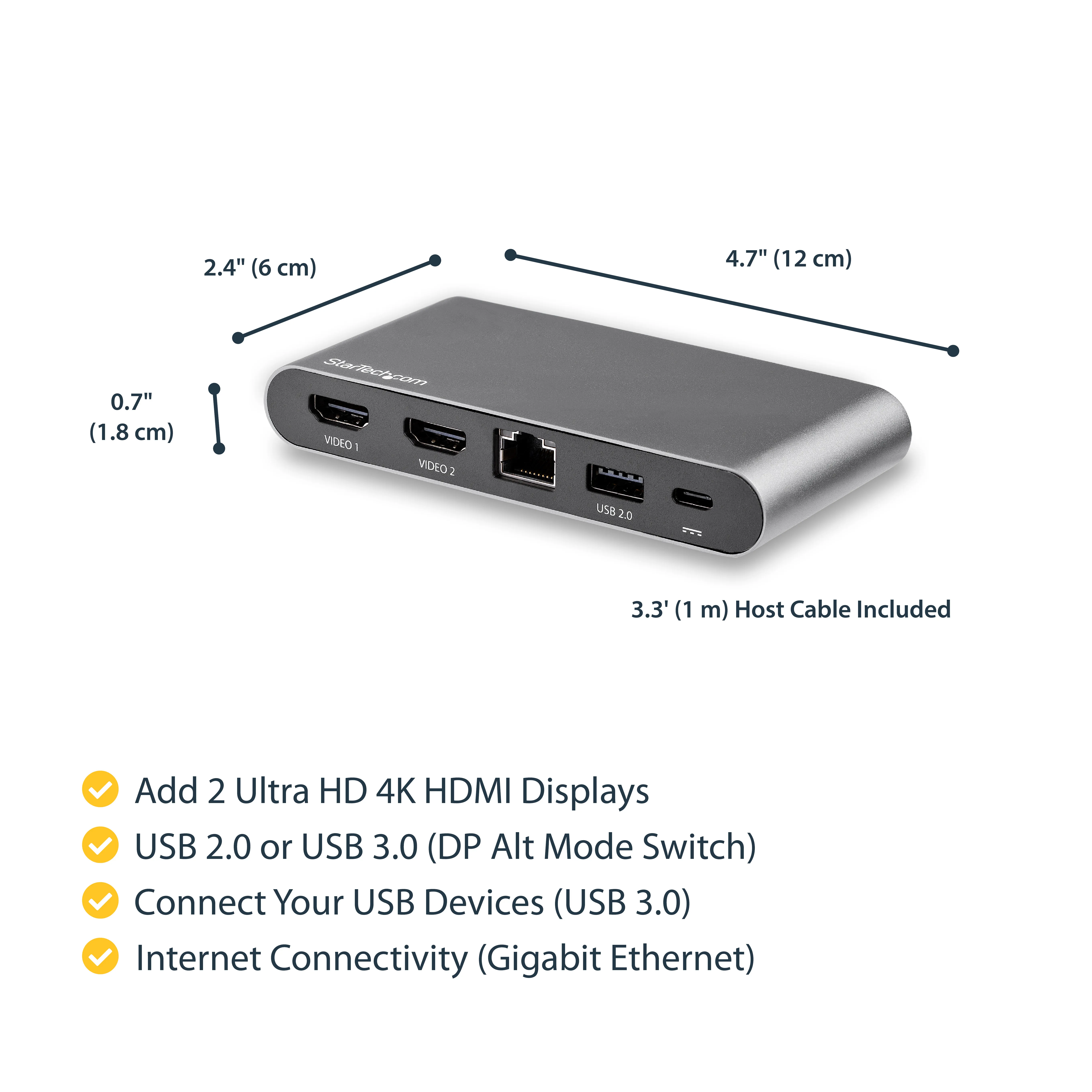 STARTECH.COM USB-C Multiport Adapter - Dual-Monitor - Windows - USB-C to Dual 4K HDMI Adapter - 2x USB-A Ports - 100W PD 3.0 - GbE