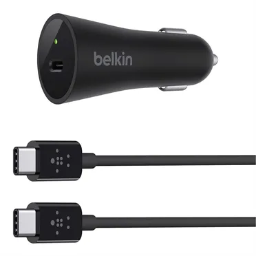 BELKIN USB-C CAR CHGR 27W USB-C CBL 4  W/MCRO-B ADPTR BLACK
