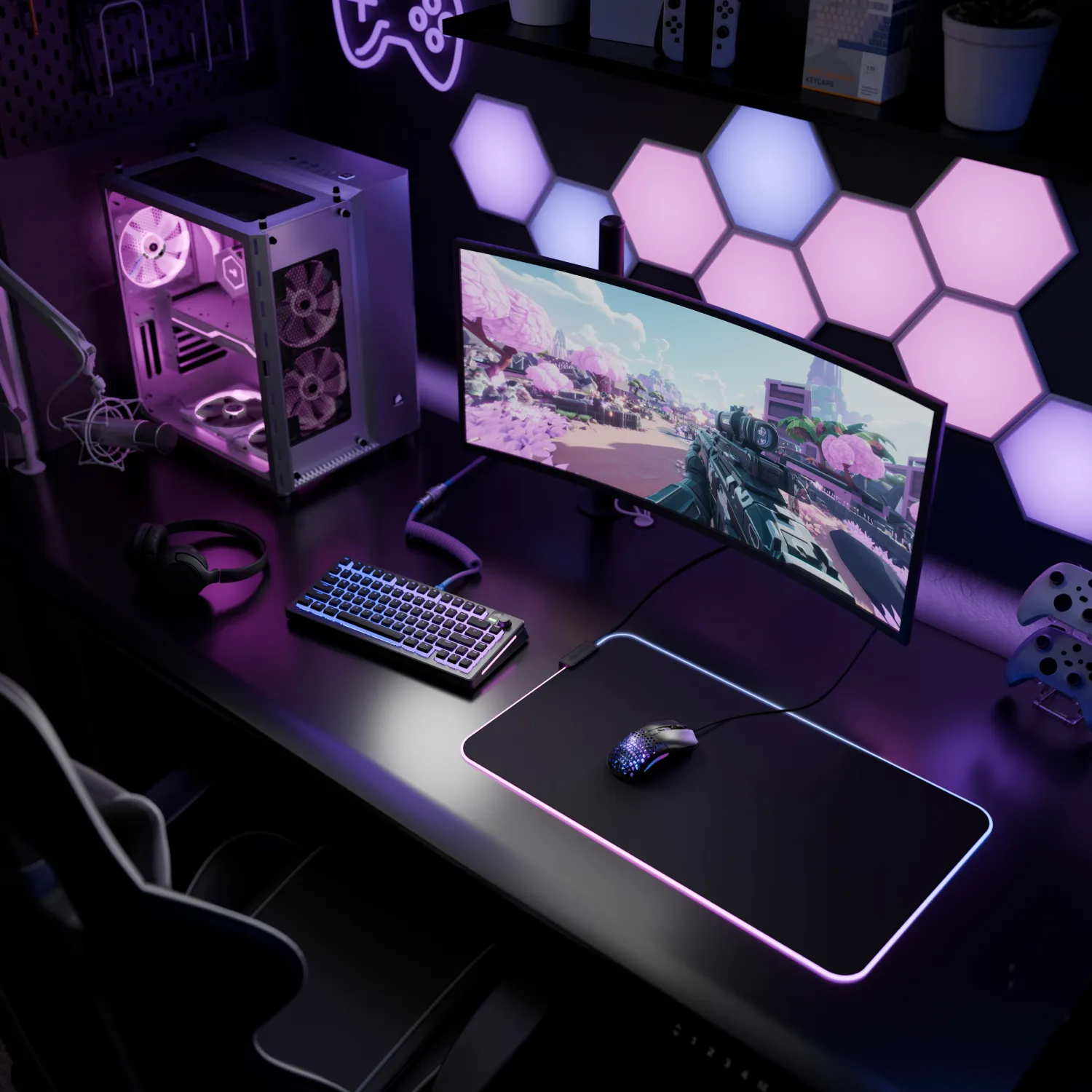 Glorious Pad 2 GLED XL Extended - gaming mousepad, Black, 61x35cm