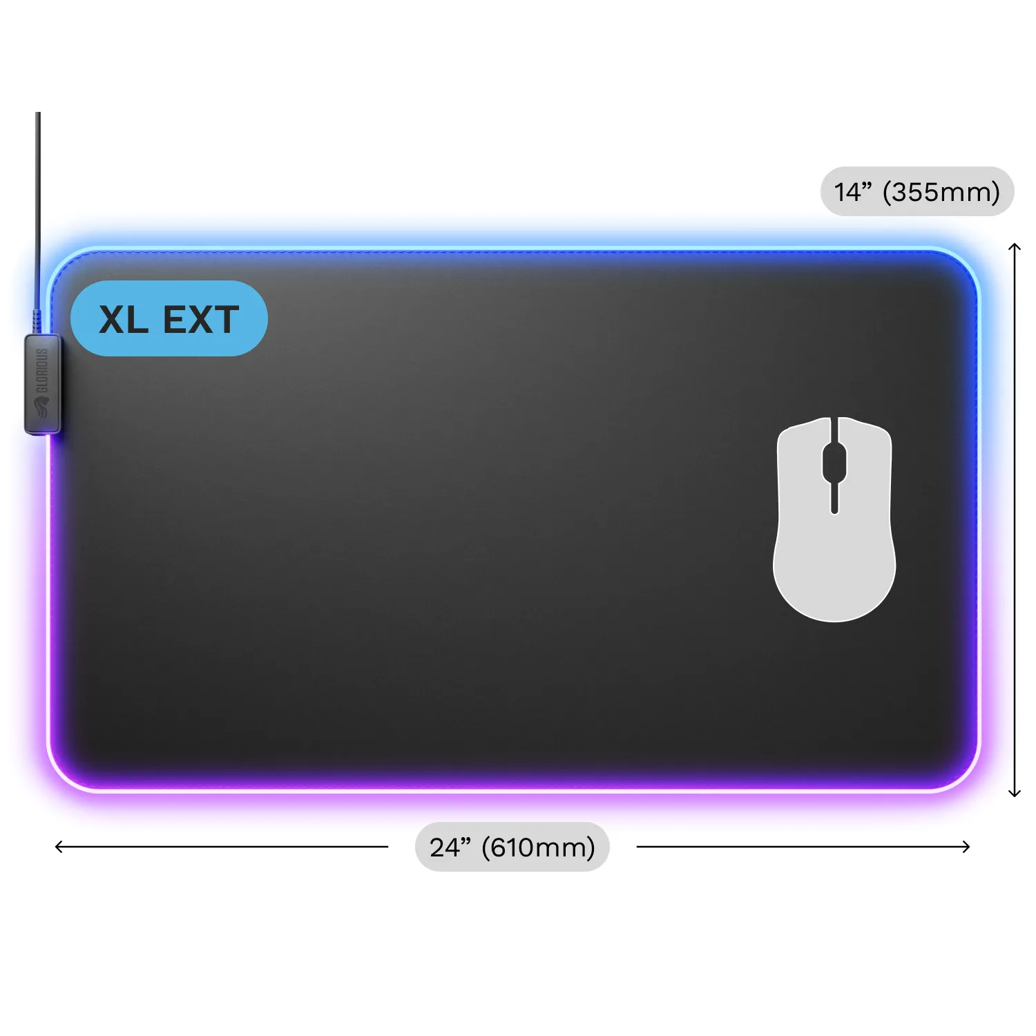 Glorious Pad 2 GLED XL Extended - gaming mousepad, Black, 61x35cm