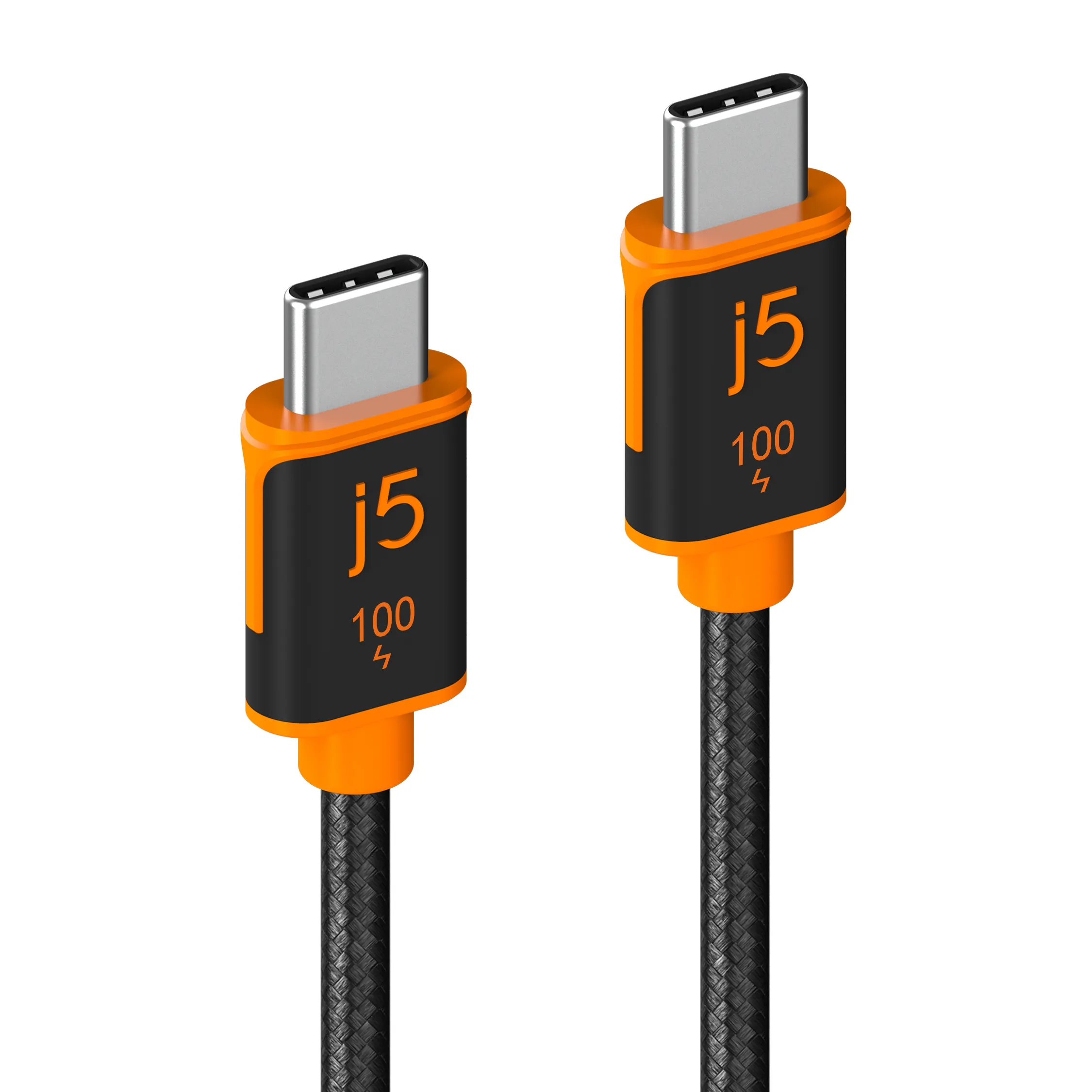 j5create JUCX25L18-N USB-C -kaapeli, 100 W, 1,8 m, musta, oranssi