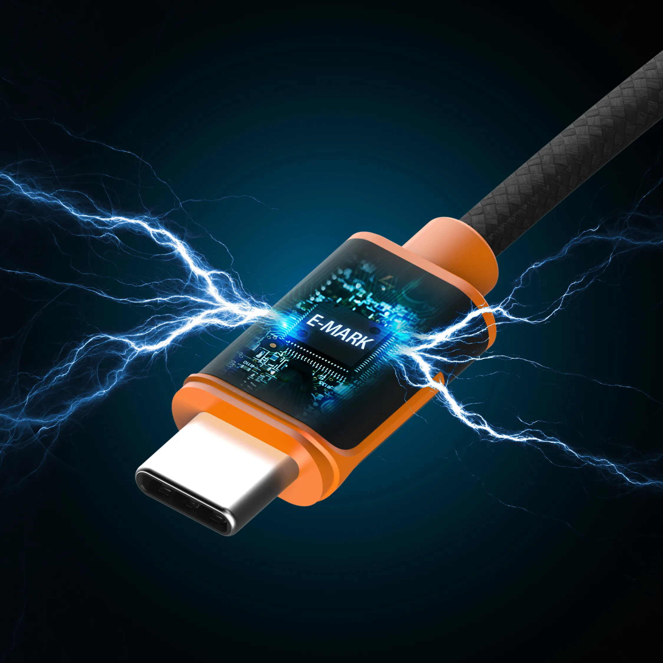 j5create JUCX25L30-N USB-C -kaapeli, 100 W, 3 m, musta, oranssi