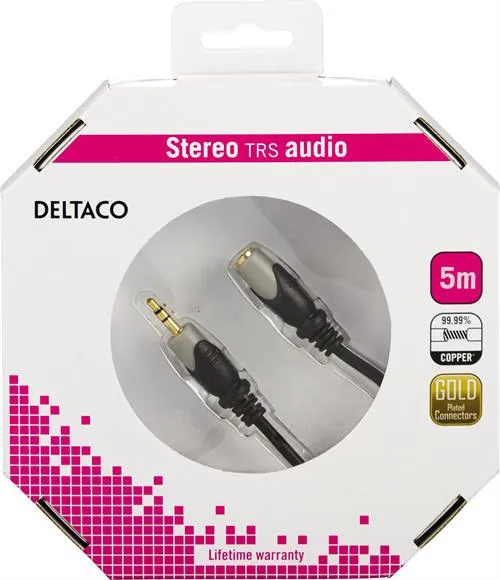 Deltaco 3.5mm &ndash; 3.5mm - audio cable, male/female, 5 m, Black