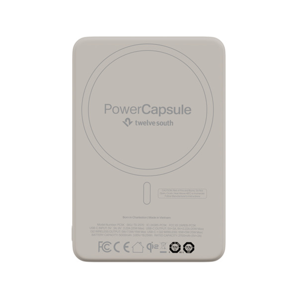 Twelve South PowerCapsule 5K 5000mAh, Qi2, 20W -varavirtal&auml;hde, hiekanv&auml;rinen