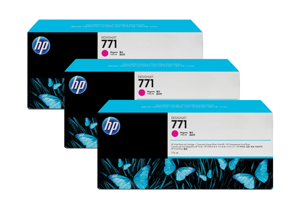 HP 771 - 3 pakettia - 775 ml - magenta - alkuper&auml;inen - mustepatruuna malleihin DesignJet Z6200, Z6600 Production Printer, Z6800 Photo Production Printer