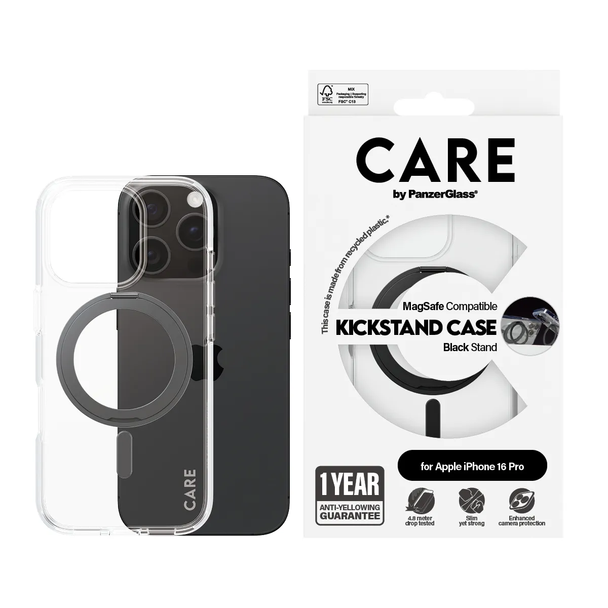 PanzerGlass Care Case Black Kickstand - Magsafe iPhone 16 PRO