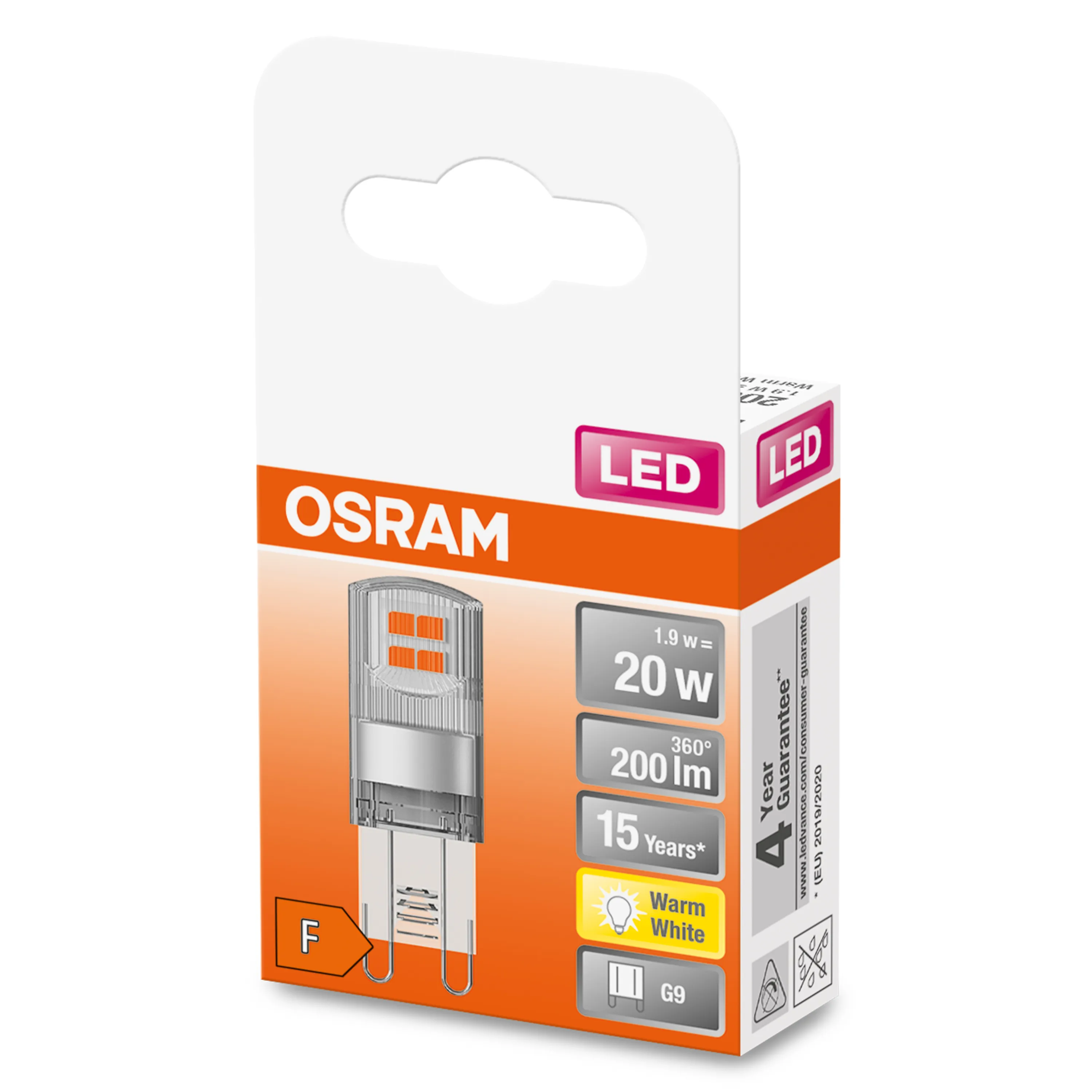 OSRAM LED Pin 20W Warm White Clear G9 1.9W 230V