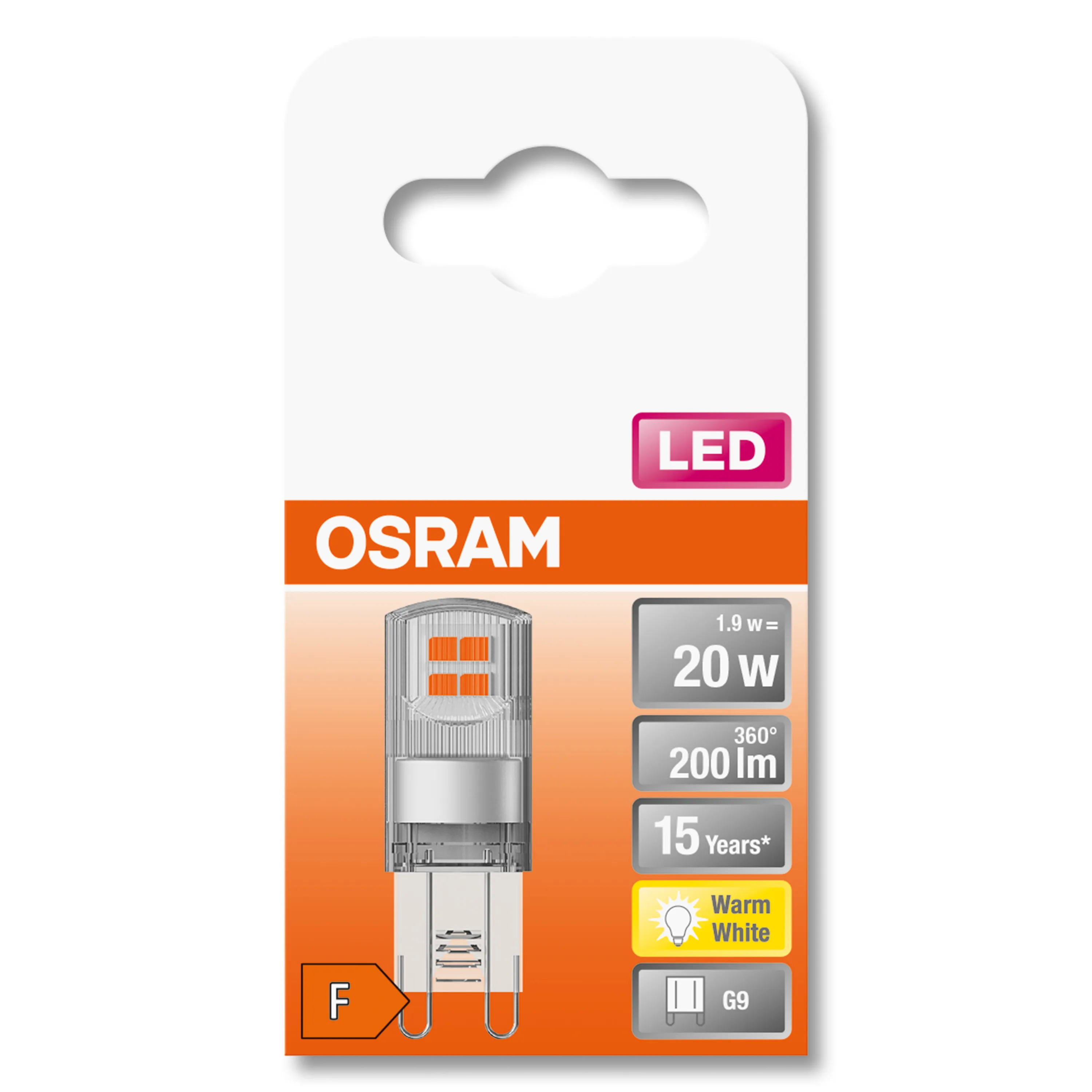 OSRAM LED Pin 20W Warm White Clear G9 1.9W 230V