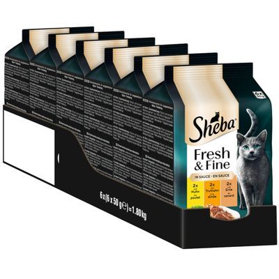 Sheba Fresh & Fine Mini Meat Dishes in Sauce Beef & Chicken, V&aring;tfoder f&ouml;r katt, Adult, 6 x 50 g
