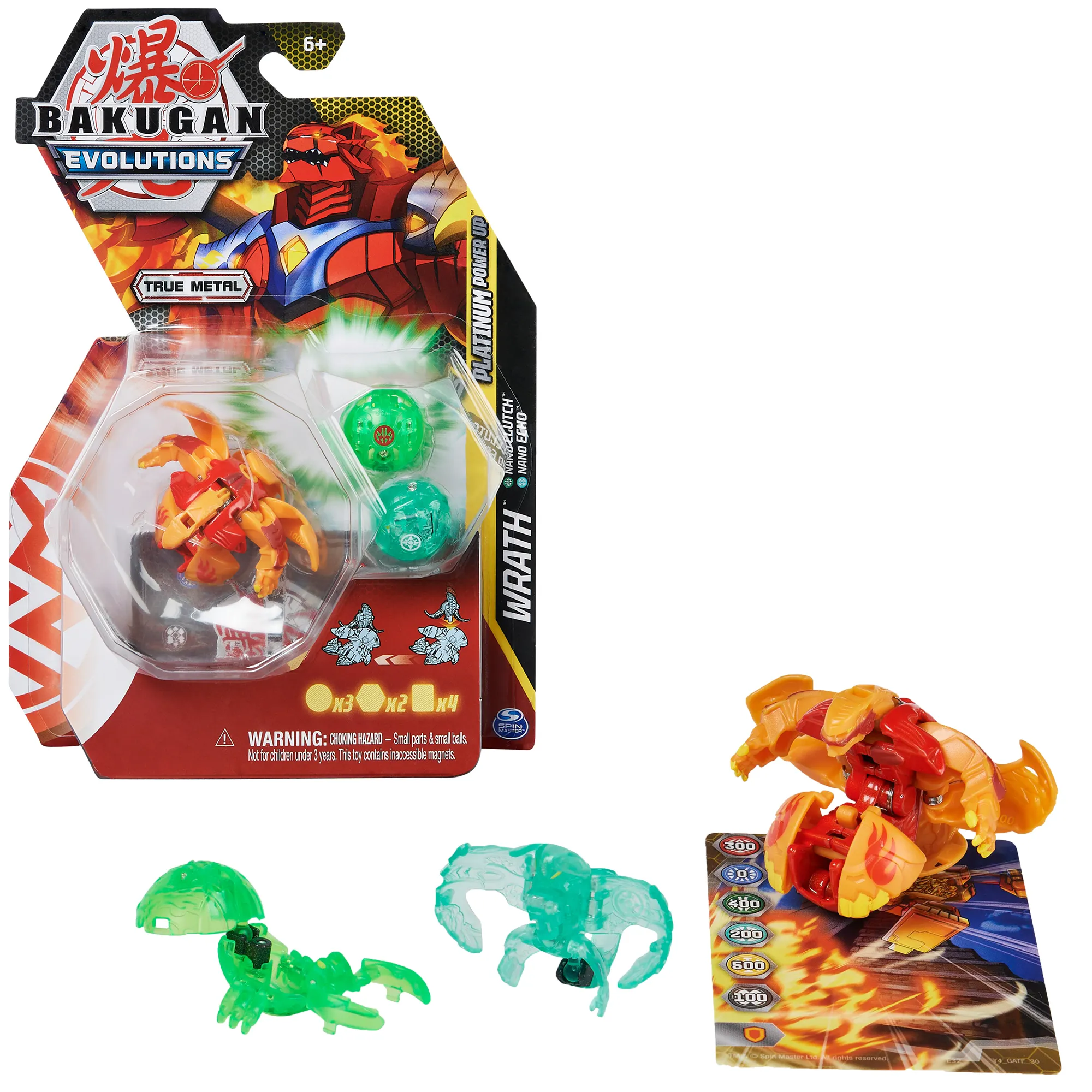 Spin Master Bakugan Evolutions Power Up 3-Pack Skill Game (with 1 Platinum Bakugan (Pyrus Wrath) and 2 Nanogan (Ventus Clutch, Haos Echo))